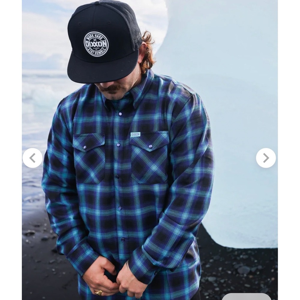 Dixxon Borealis Flannel Shirt Men's XL Blue Purple Plaid Outdoor Fall Punk Biker